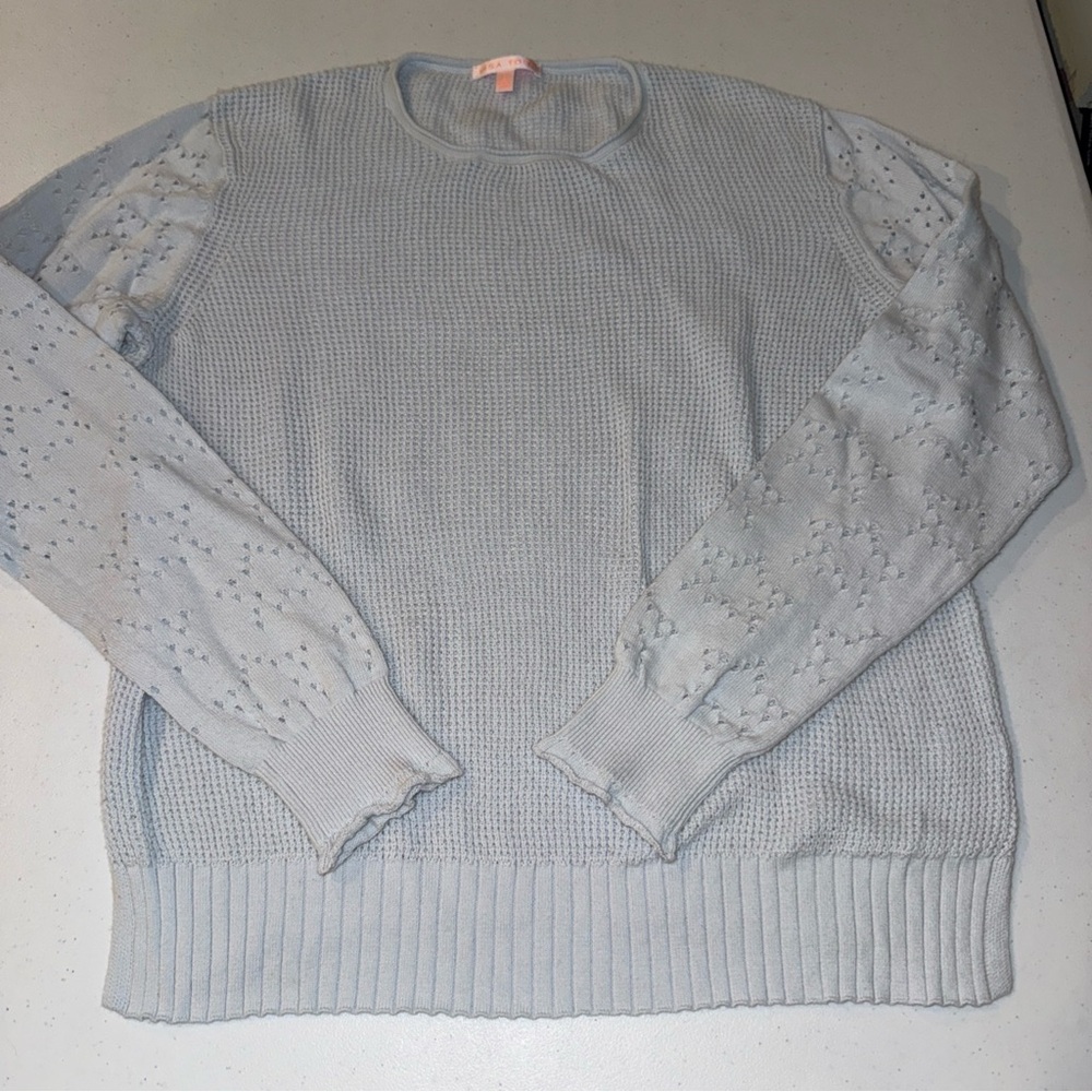 Lisa Todd‎ Crochet Cutout Sleeve Sweater Women’s Small Light Blue